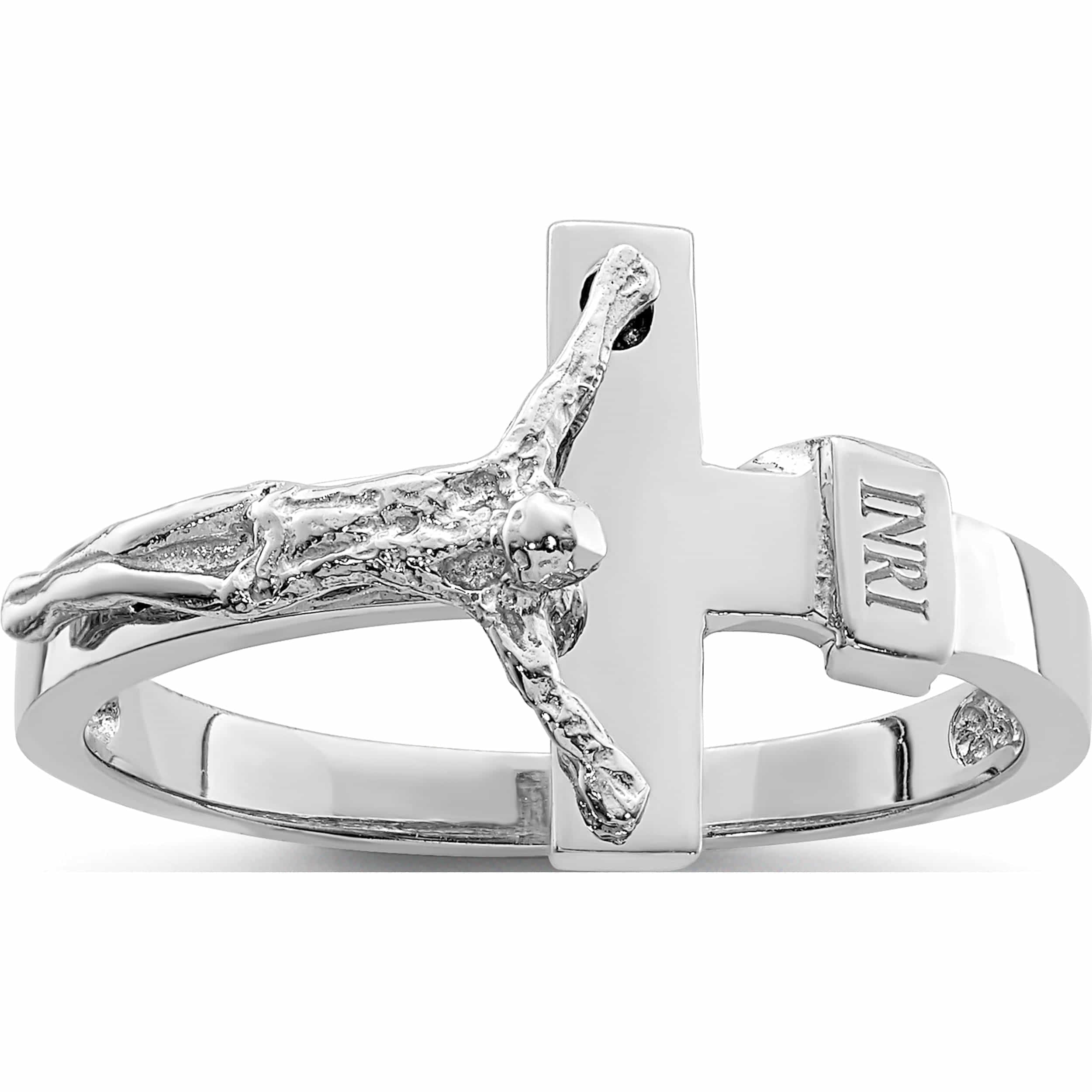 Details about   Real 14kt White Polished INRI Crucifix Ring Size:7 