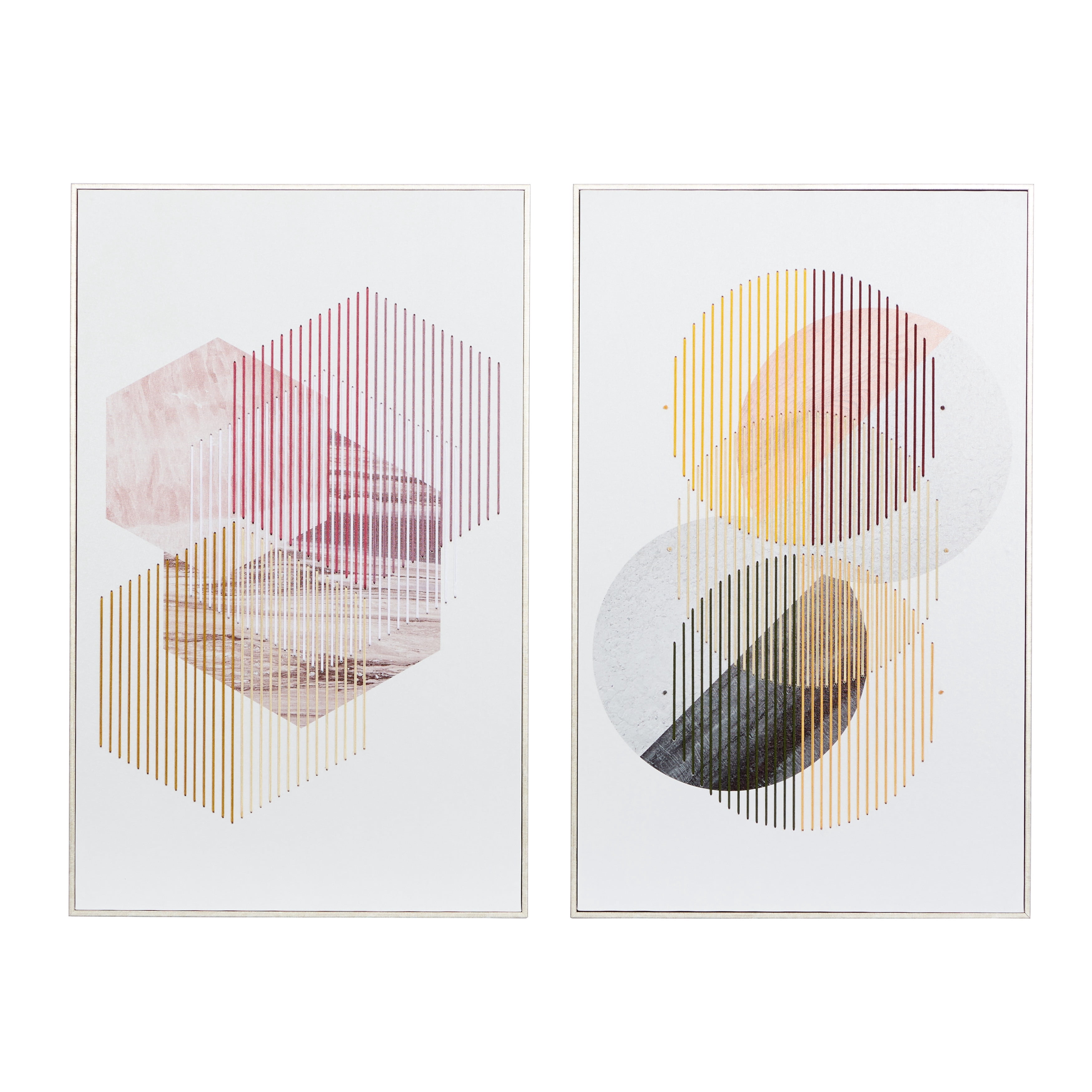 20" x 32" Geometric Framed Wall Art with Silver Frame, by DecMode (2 Count)