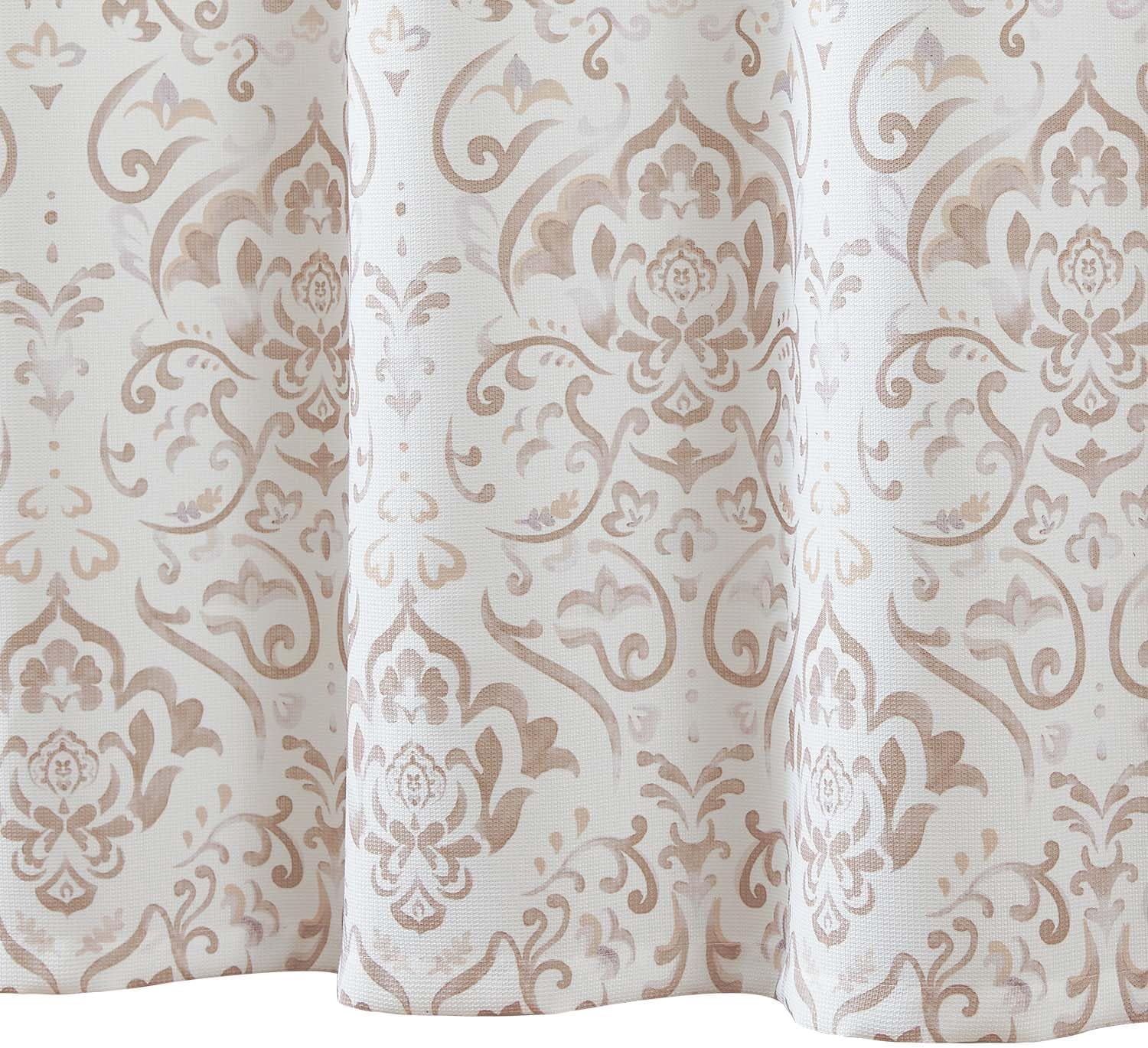 Taupe Floral Shower Curtain, Medallion Damask Farmhouse Shower Curtains for Bathroom, Watercolor Retro Vintage Pattern Waterproof Fabric Shower Curtain, Bath Decor with Hooks 70x72 Inch