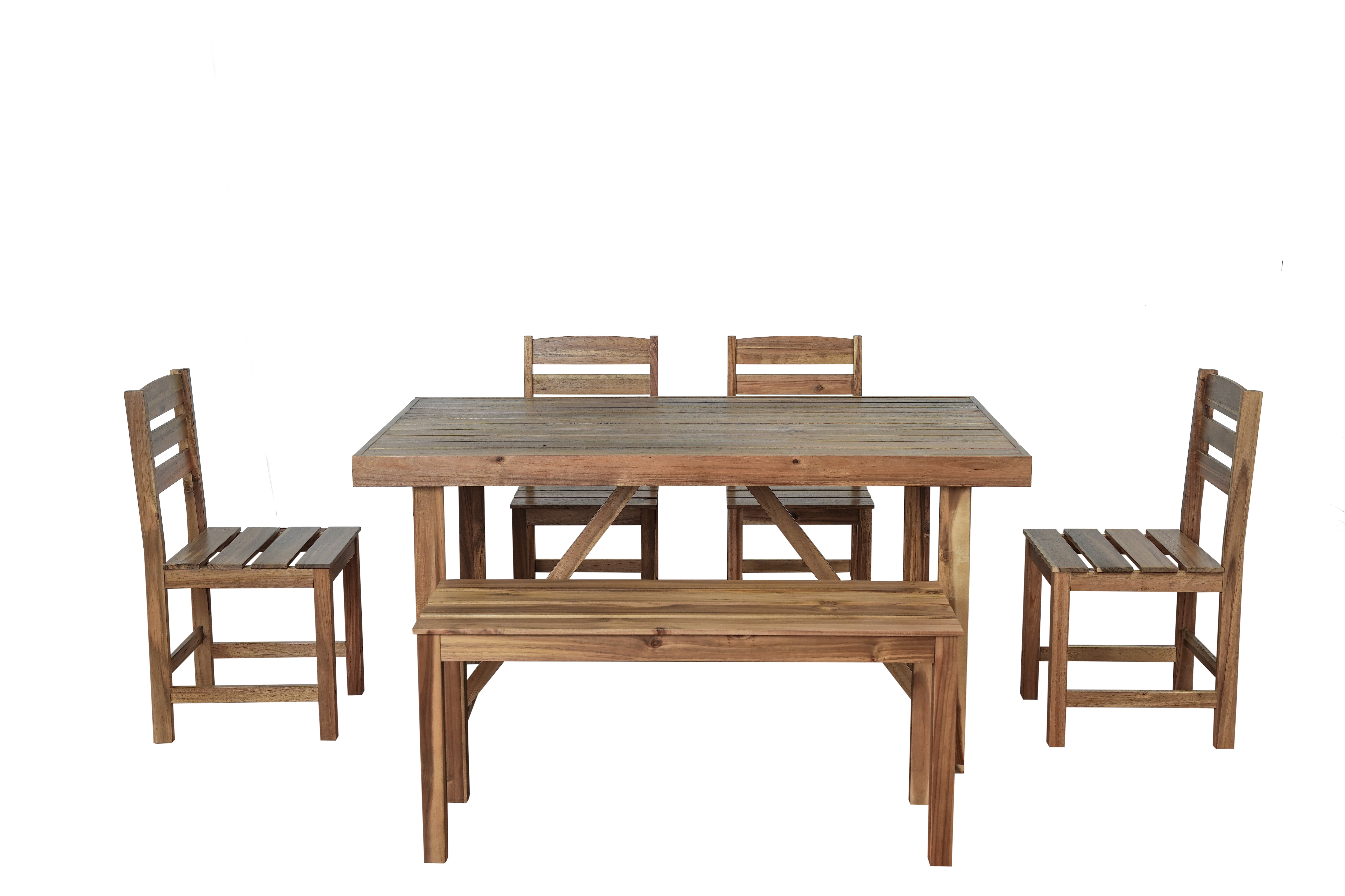 Harper & Bright Designs 6 Piece Acacia Wood Outdoor Patio Dining Set, Natural Wood