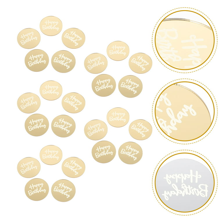 20 Pieces Acrylic Cake Disc Acrylic Cupcake Toppers Mirror Acrylic Cake  Toppers Round Birthday Engraved Topper Charms for DIY Cupcake Decoration