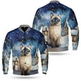 thumbnail image 3 of Hello Winter Siamese Welcome Snowy Night Watercolor Vintage All Over Print 3D Baseball Jacket Cat Lover Kitten Owner Gifts Bomber Jacket Softball - 01011, 3 of 6