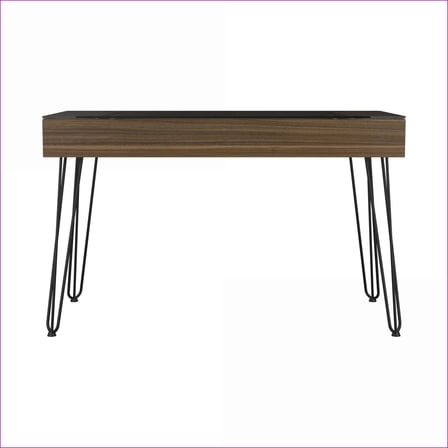 Desks | Industrial Office Desk with 1 Drawer, Glass Top & Metal Legs | Mahogany | Particle Board