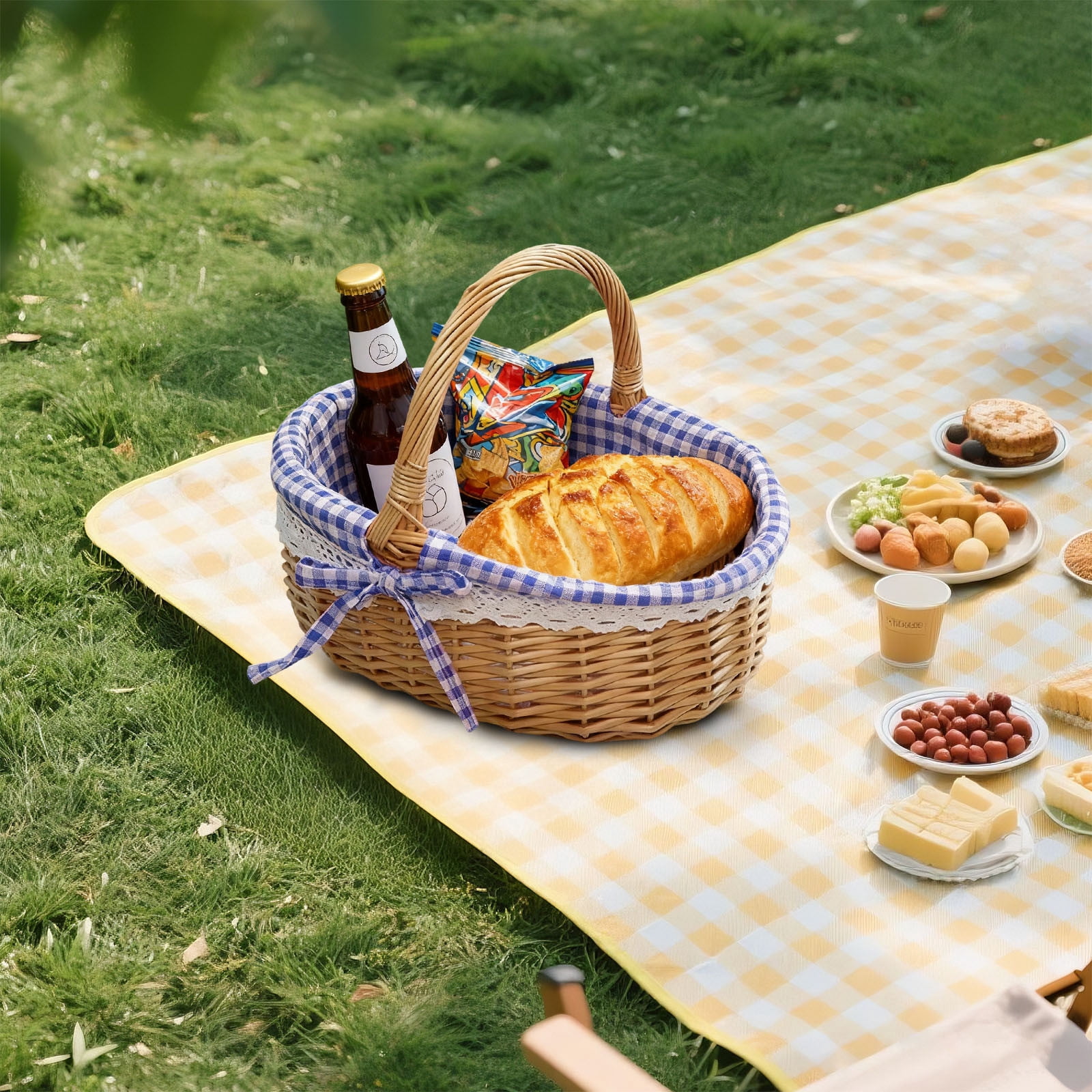 Wicker Storage Basket under $5! Cagogo Wicker Woven Storage Basket with Handle, Linen Lined Bread and Fruit Basket, Versatile Picnic Basket for Home, Party, Gardening, Organizer for Kitchen, Decor