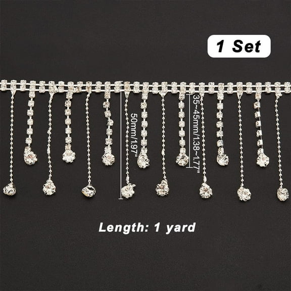 1 set 1 Yard Rhinestone Fringe Tassel Trim Beaded Fringe Trim Diamond Long Tassel Trim for Wedding Accessories DIY Craft Decoration