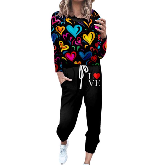 Wyzesi Ensemble de Shorts pour Femmes, Lift Fessier, Mode Décontractée Automne et Hiver, Col Rond Imprimé, Manches Longues, Poches, Taille Élastique, Pantalon de Sport
