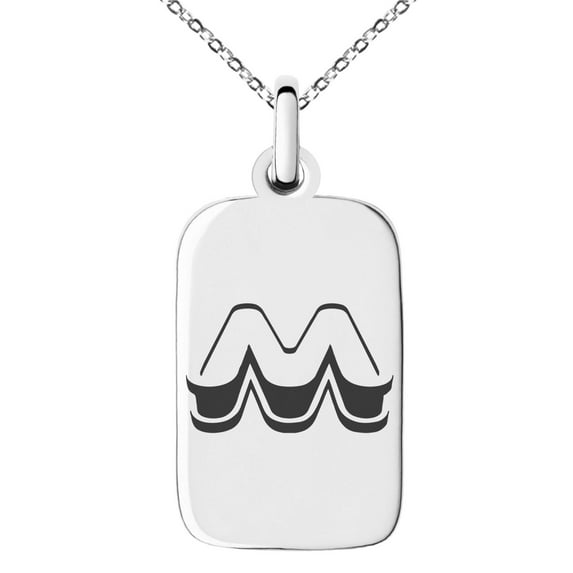 Stainless Steel Letter M Initial 3D Monogram Engraved Small Rectangle Dog Tag Charm Pendant Necklace