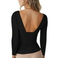 thumbnail image 4 of hirigin Women's Long Sleeve Cropped Tops, Solid Color Low Cut Backless Show Navel Slim Fit T-Shirt, 4 of 9