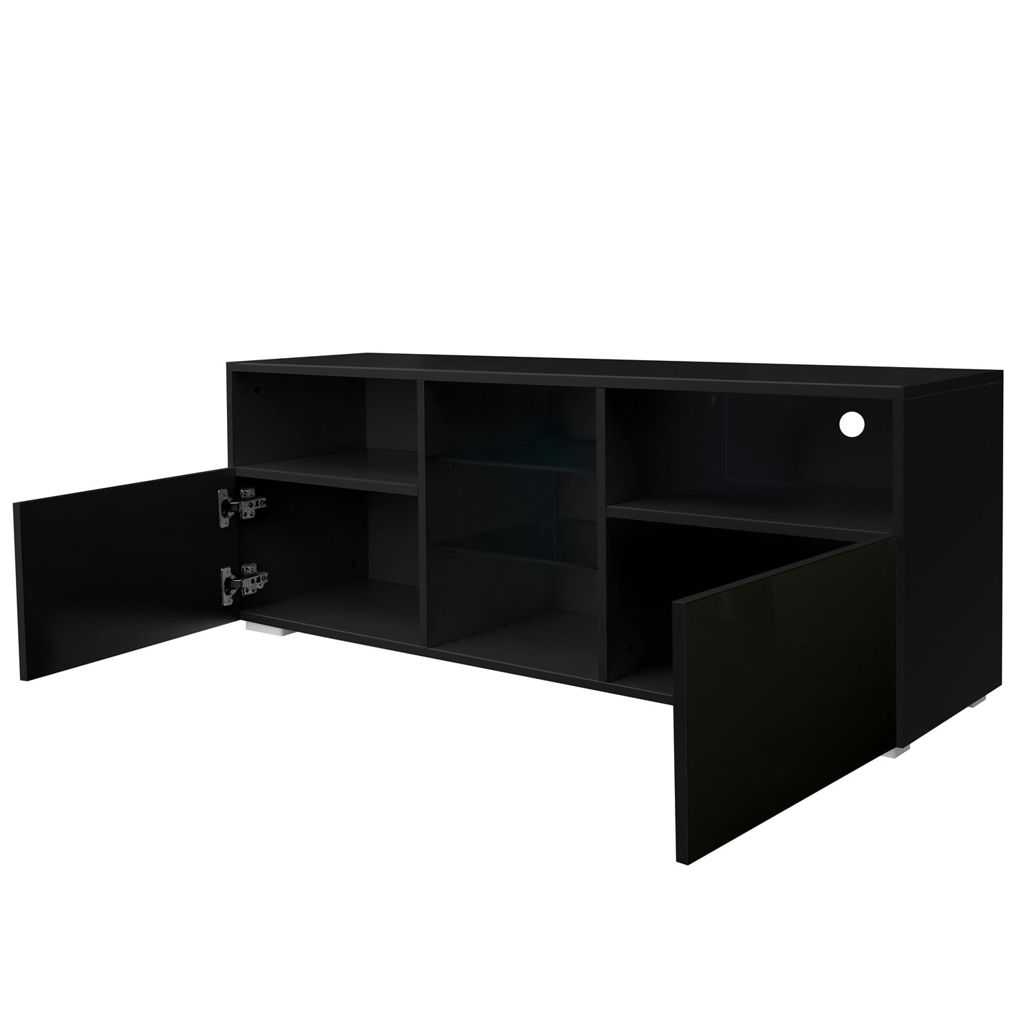 Kadyn Modern High-Gloss TV Cabinet, MDF Minimalist TV Cabinet with 20 colors LED Lights and 2 Drawers, Entertainment Center TV Console for TVs up to 55", Black