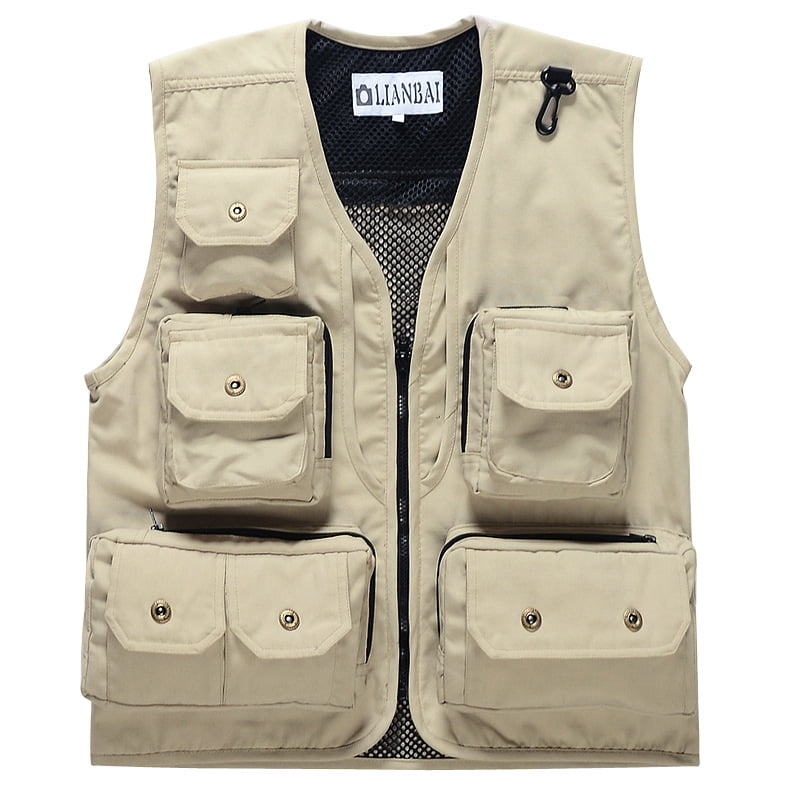 Men Genuine Leather Waistcoat Sleeveless Vest Outdoor Fishing Pocket photography