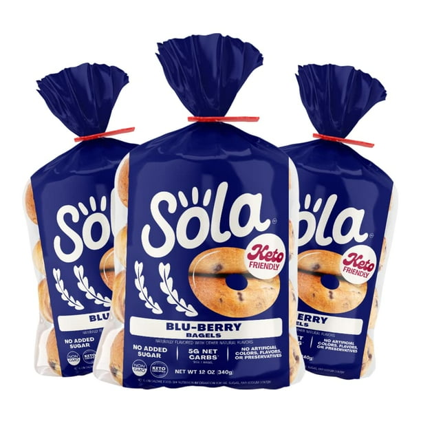 Sola Blueberry Bagels Low Carb & Keto Friendly, 16g of Protein Per