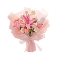 thumbnail image 3 of Ramo de flores de ganchillo, lirio, flores artificiales, flores falsas con hojas verdes Rosa, 3 of 9