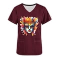 thumbnail image 5 of Jinhomg Holiday Graphic Scrubs for Women Mardi Gras Mask Graphic Tunic Tops Lightweight Carnival Themed V-Neck Caregiver Tops Nurse Gifts Wine M, 5 of 6