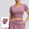 thumbnail image 2 of Women's Short Sleeve Crop Shirts Scoop Neck Slim Fit Strappy Open Back Criss Cross Jersey Summer Activewear, Workout Yoga Pilates Athletic Fitness Running Tops, 2 of 7