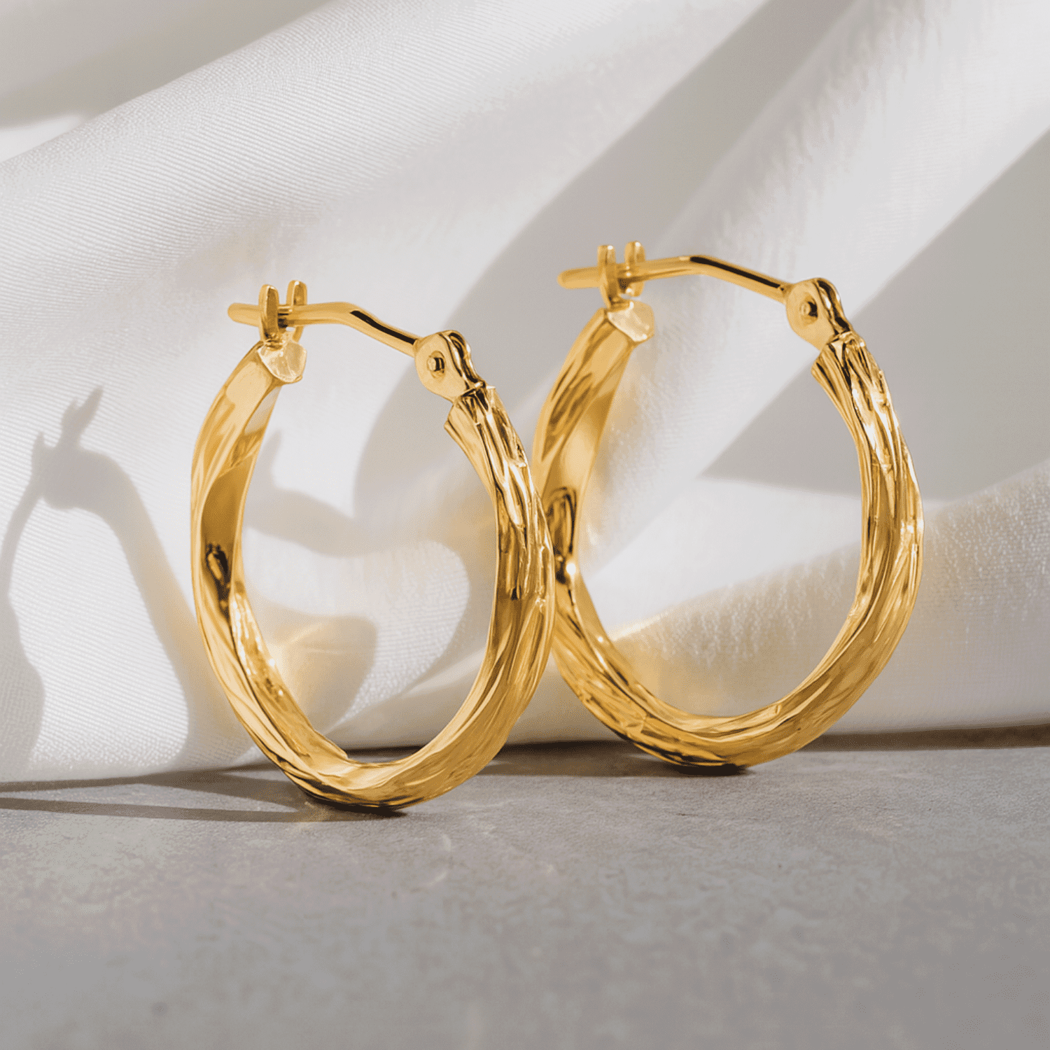 Tilo Jewelry 10K Yellow Gold Twisted Round Hoop Earrings with Diamond-Cut Engraving | 30mm | Everyday Earrings for Women & Unisex