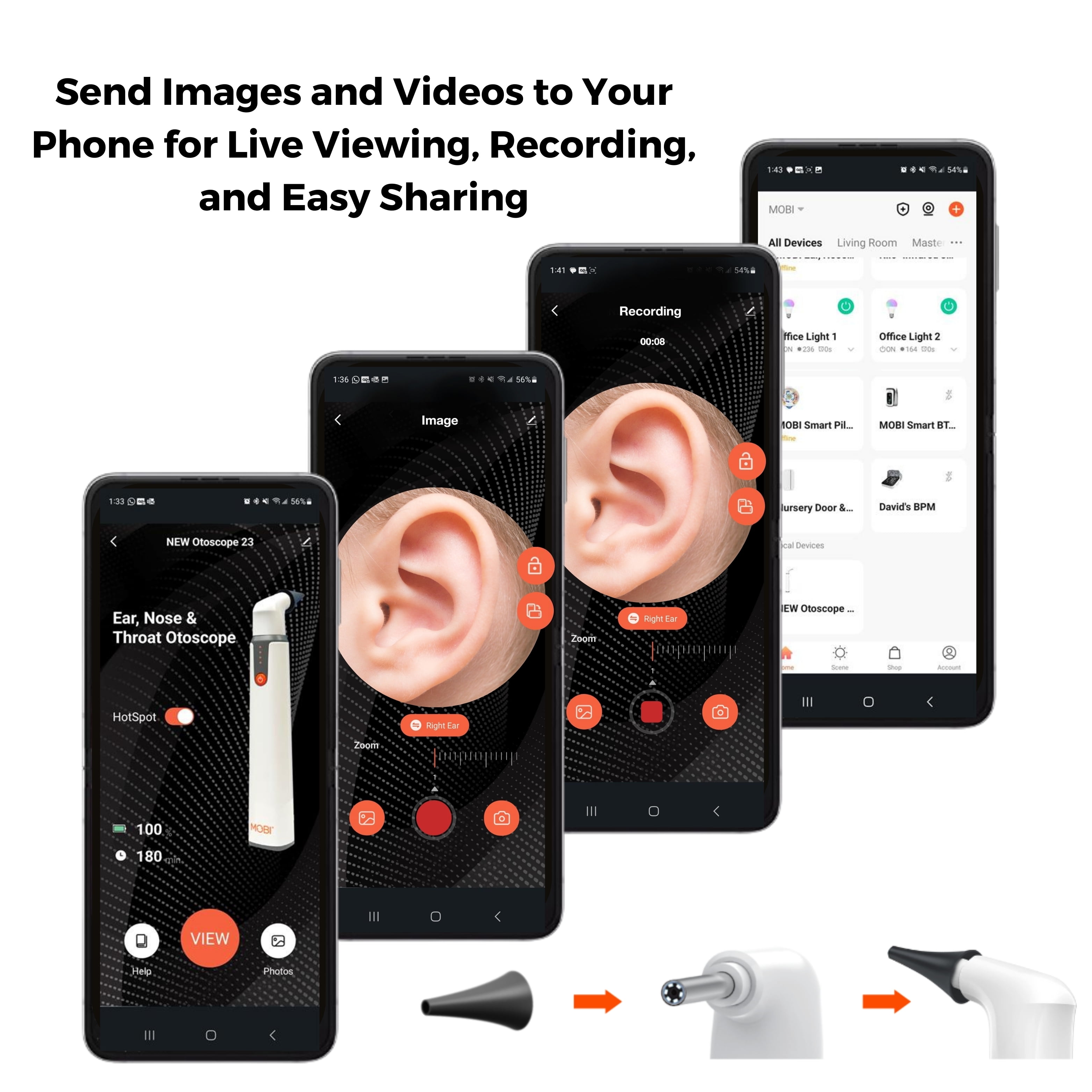 Mobi Ear, Nose & Throat Smart baby Otoscope Jr. with 1080P HD Camera & 6 LED Lights,1-pack