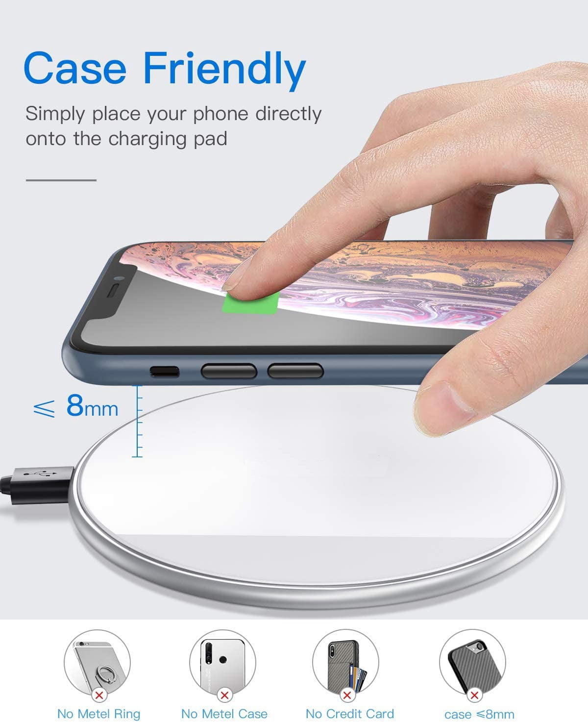 15W Wireless Charger Compatible With iPhone 16e/17e - Fast Charging Pad Slim Quick Charge White