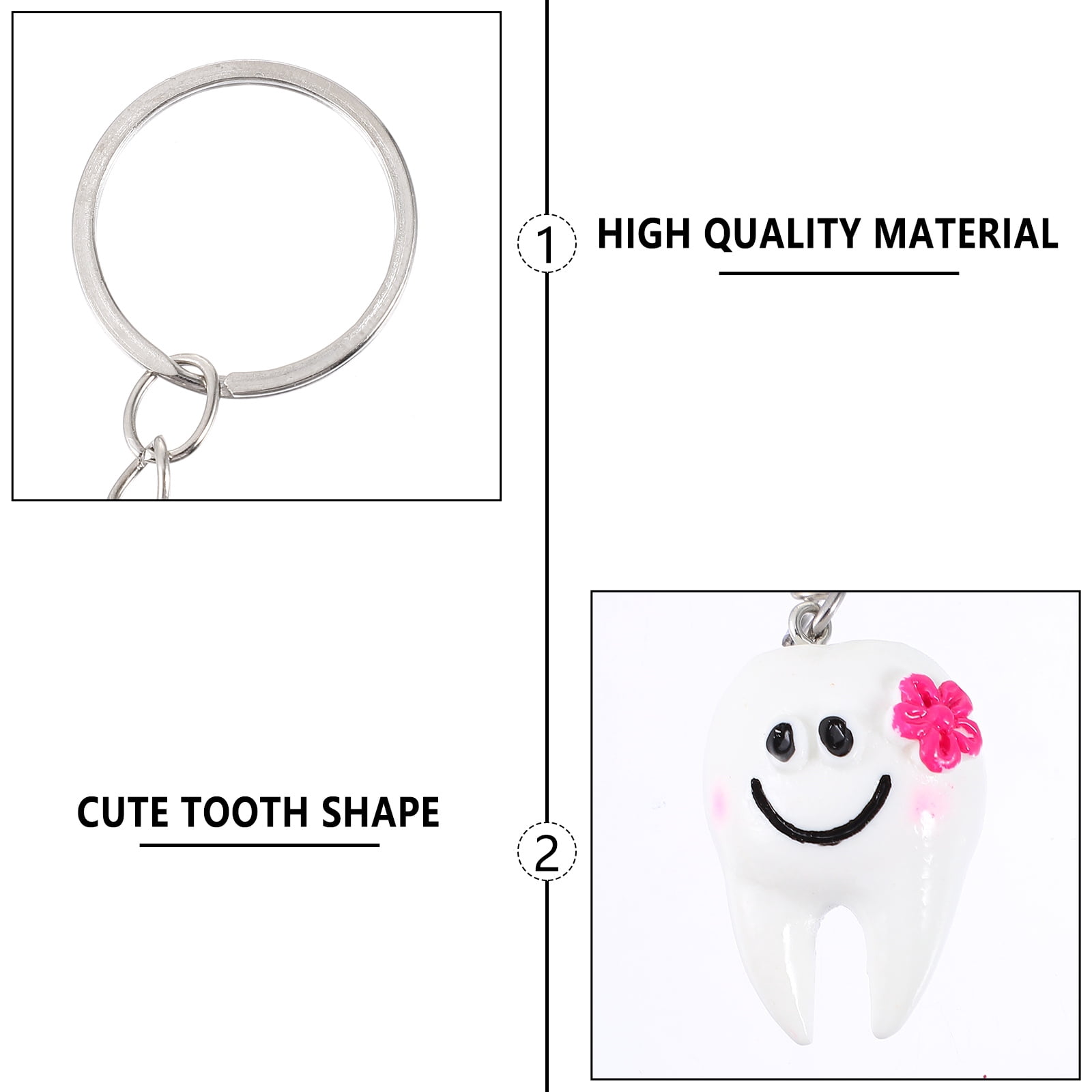 Masteelf 40 pcs Creative Keychain Pendants Tooth Shaped Bag Hanging Pendants Key Rings (Assorted Color)