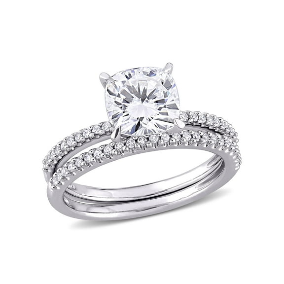 2 Carat T.G.W. Moissanite and 1/4 Carat T.W. Diamond 14kt White Gold Bridal Set