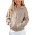 thumbnail image 2 of Tiijoy Hoodies for Girls Heart Print Fleece Zip Up Sweatshirts Jacket, Khaki, Sizes 5-14, 2 of 4