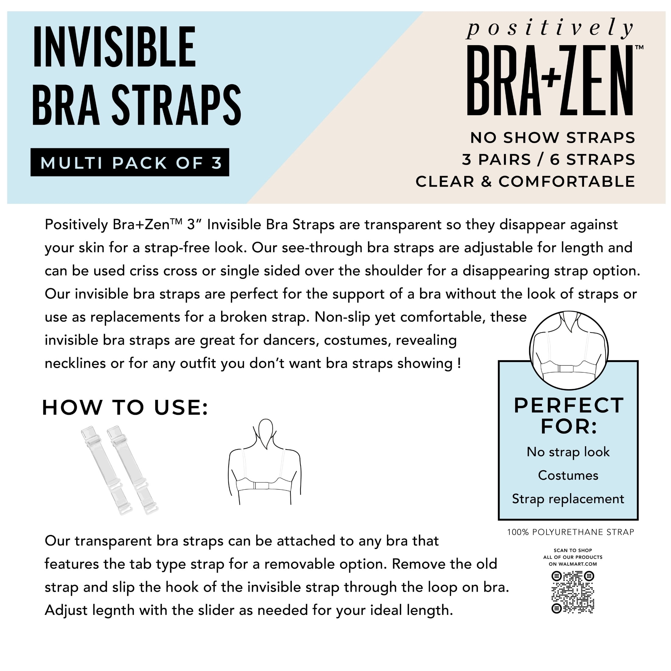 Positively BRA+ZEN Invisible Adjustable Clear Bra Straps - 3 Pair