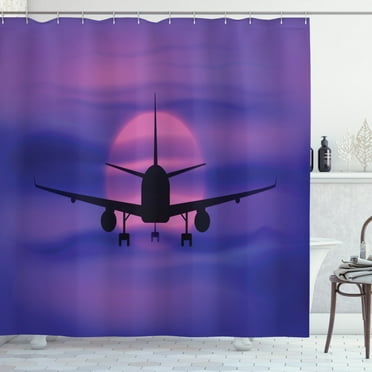 Ambesonne Airplane Shower Curtain, Dreamy Sky Traveling, 69"Wx75"L, Royal Blue Pink Black