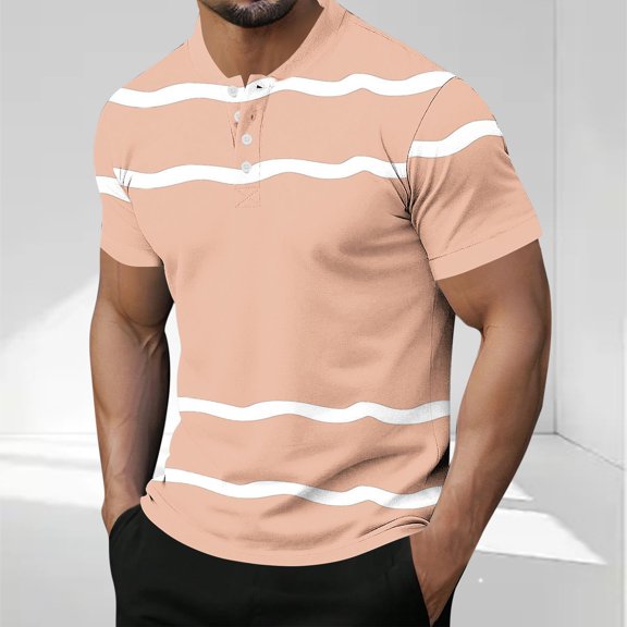 Elvqul Gym Shirts for Men Short Sleeve Graphics Pull on Striped Outdoor Khaki Fitness Holiday Mens T-Shirts Button up