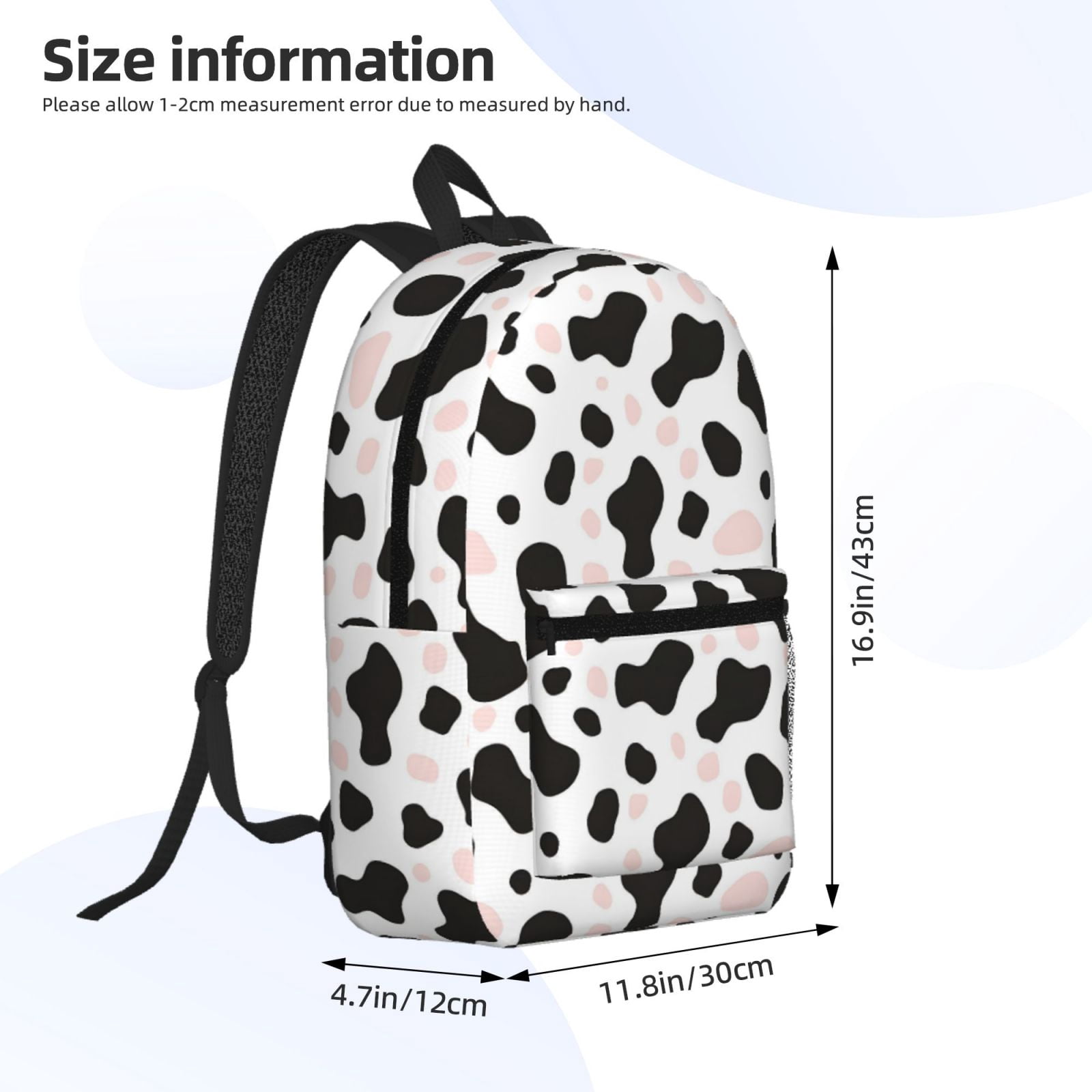 17in Backpack With Pocket Adjustable Shoulder Strap Large Capacity Zipper Opening And Closing Double Pull Head Zipper For Work Travel Sports Simple Cow-Print Pattern1_3