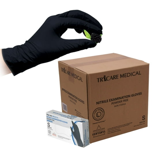 TRICARE Medical Nitrile Exam Gloves, Small, 1000/Case, Berry Black, Powder Free, Latex Free, 3.5 Mil