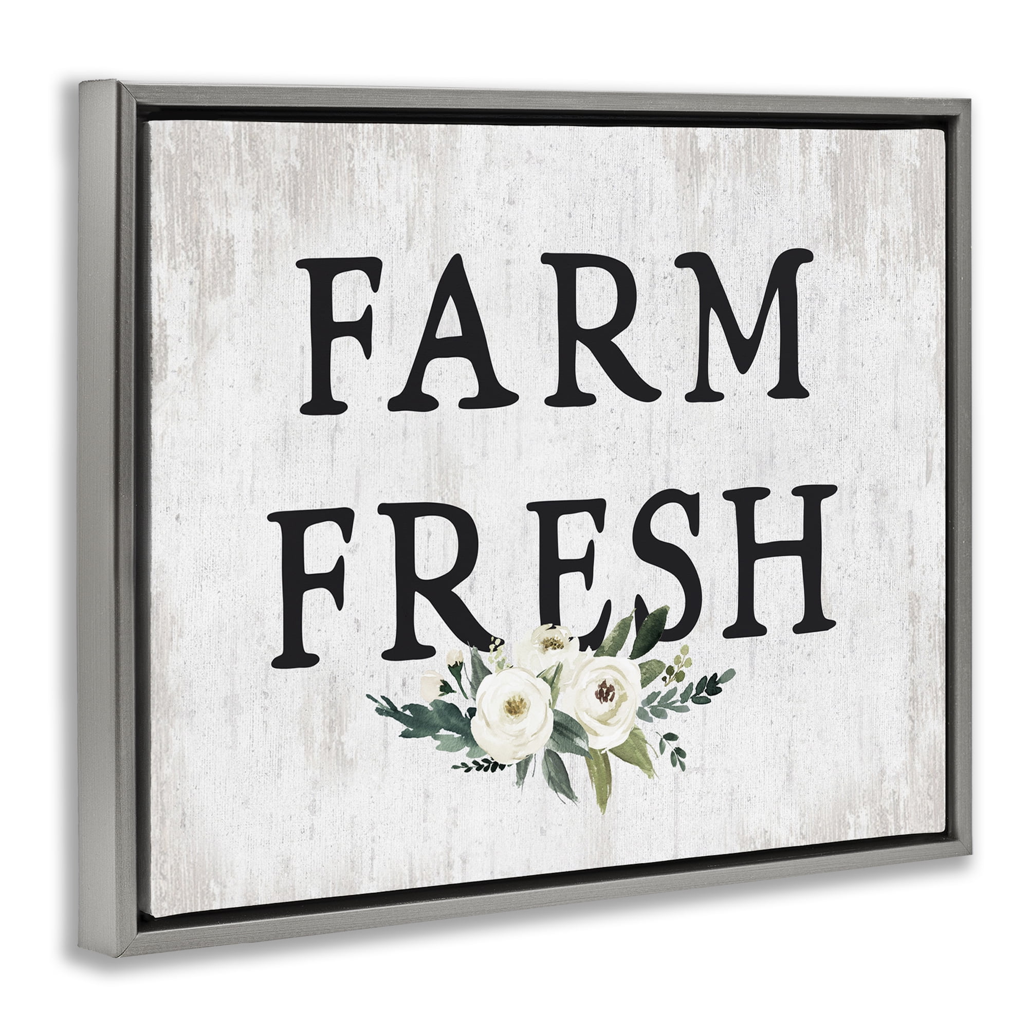 Stupell Industries Farm Fresh with Roses Botanical & Floral Painting Gray Floater Framed Canvas Art Print Wall Art, 21 x 17