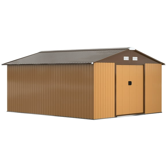 Outsunny 11' x 13' Garden Storage Tool Shed with 4 Ventilation Slots Yellow