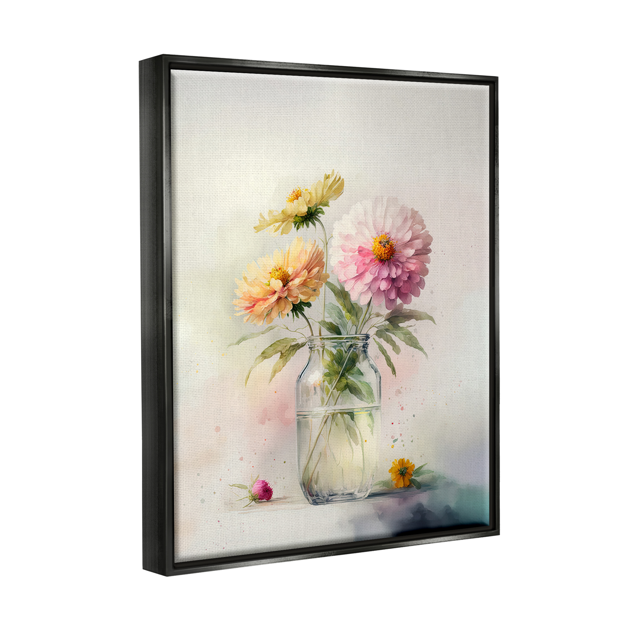 Stupell Industries Pink & Yellow Dahlias Botanical & Floral Painting Black Floater Framed Canvas Art Print Wall Art, 25 x 31