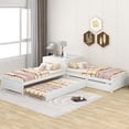 thumbnail image 2 of Twin Size Platform Bed with Trundle and Drawers, L-Shaped Corner Bed Frame for Kids Teens Adults, Wood Daybed with Storage Desk for 3 People, 3 Beds in One for Kids Teens Bedroom Furniture Gray, 2 of 7