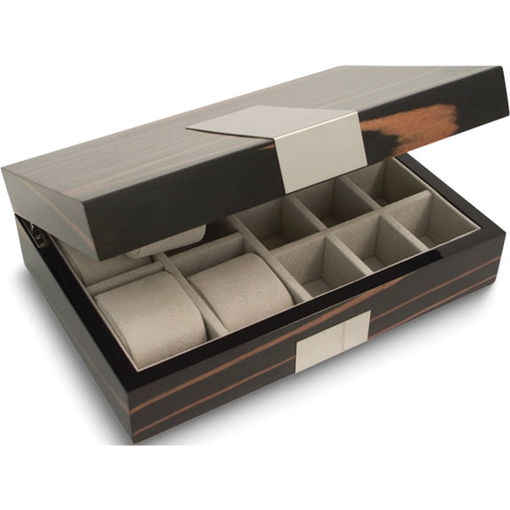 Fashion Ebony Burl Wood Watch And Cuff Link Box (11.75 X 7.75) Made In China gp9613