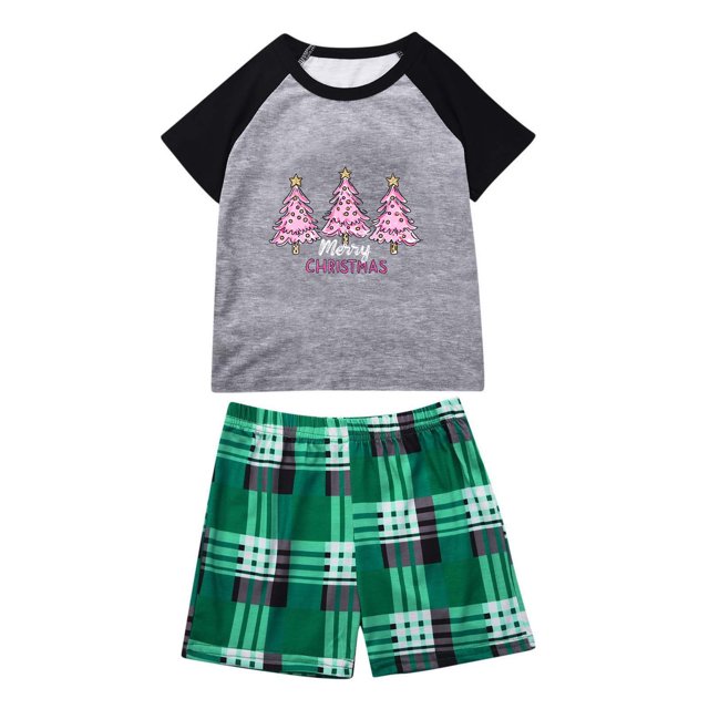Pyjamas Familiaux, Mode Décontractée Imprimé à Carreaux Ensemble Maison 2 Pcs, Pantalon de Pyjama à Carreaux