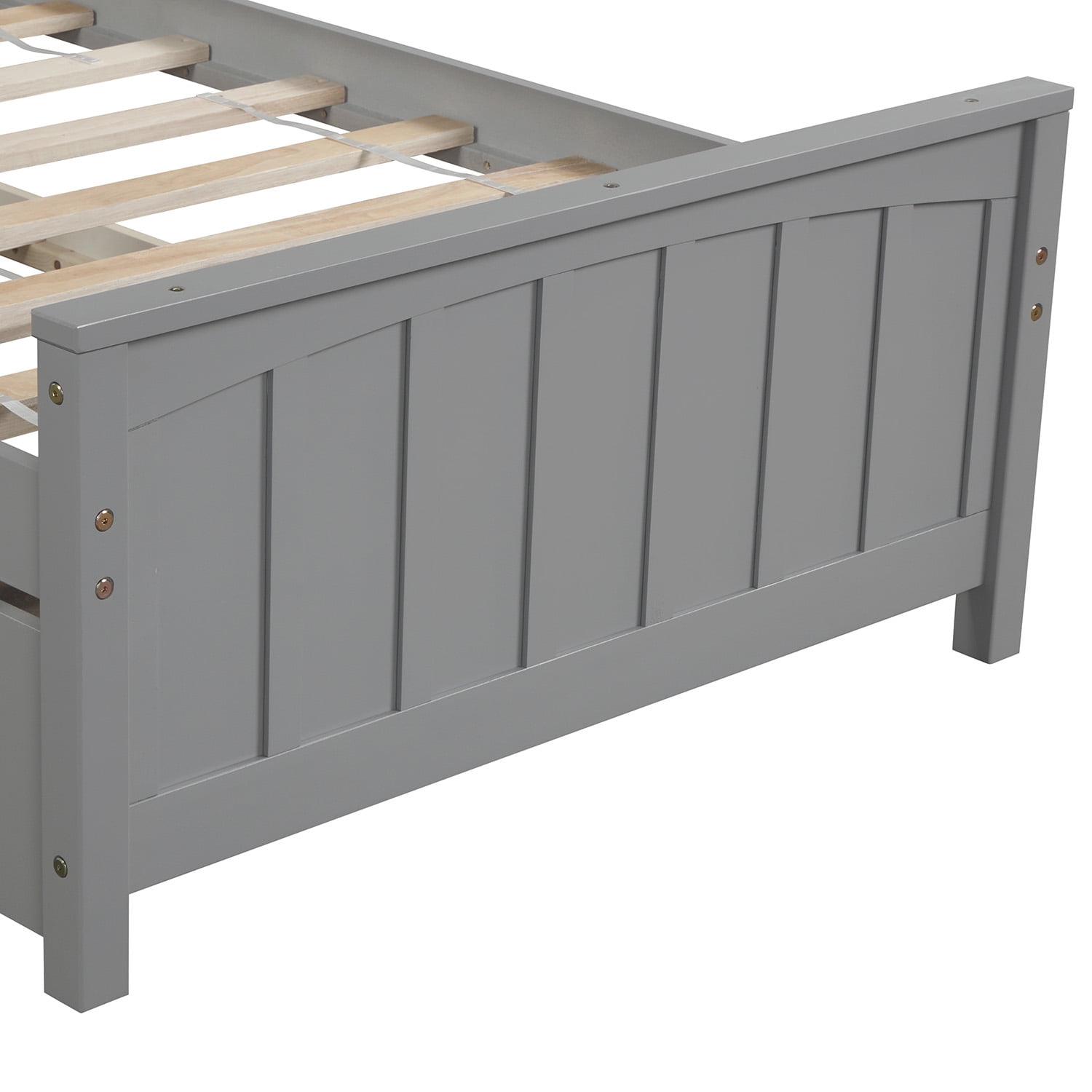 Holaki Wood Twin Size Bed with Trundle for Kids, Gray