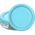 thumbnail image 1 of 50 Pcs Assiettes en Papier Bleu Pâle - Assiettes d'Anniversaire Bleu Bébé 9” Assiettes Rondes de Souper pour Garçons Fête Prénatale Révélation de Sexe Décorations de Fête Bleues, 1 of 7