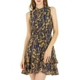 thumbnail image 3 of INSPIRE CHIC Women's Chiffon Dresses Smocked Chic Floral Sleeveless A-Line Mini Dress XS Navy Blue, 3 of 9