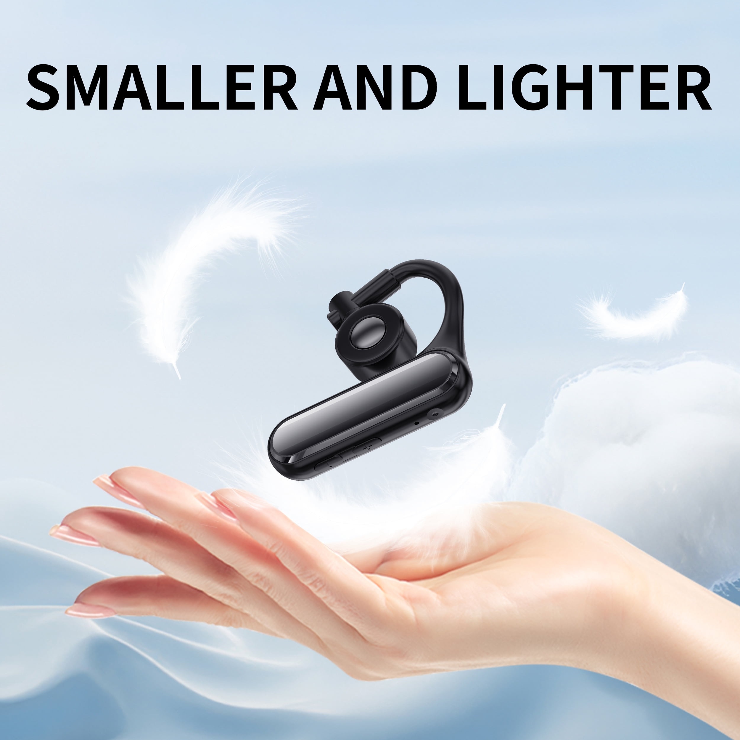 Open Ear Wireless Headset, Bluetooth Single Earpiece with Noise Cancelling Microphone for Work Truckers Business, Hands-Free Compatible with iPhone Android