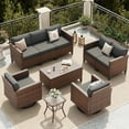 thumbnail image 3 of Poteban Outdoor Patio Furniture Set, Rocking Swivel Chair, 9 Pieces Wicker Rattan Sectional Furniture for Backyard (Grey), 3 of 12