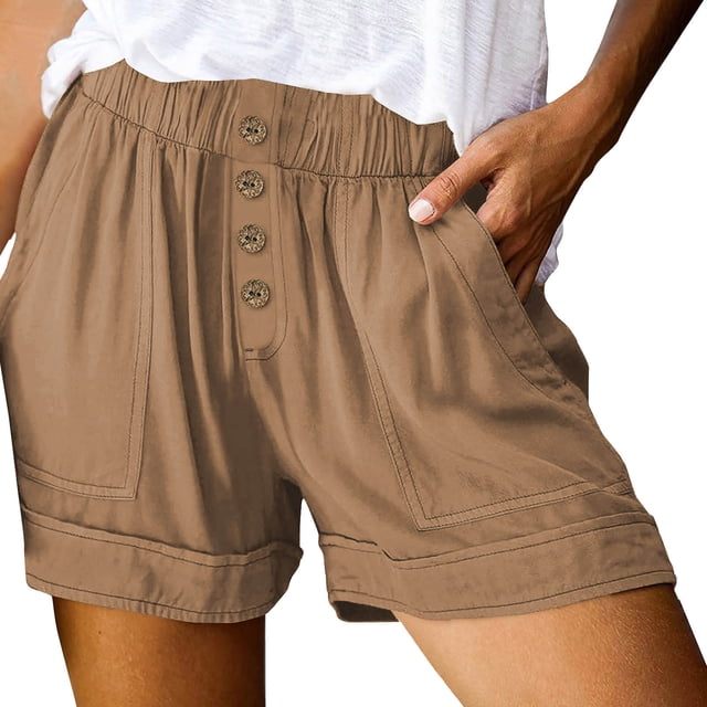 Timegard Shorts for Women Wide Leg Elastic High Waisted Button Summer Casual Lightweight with Pockets