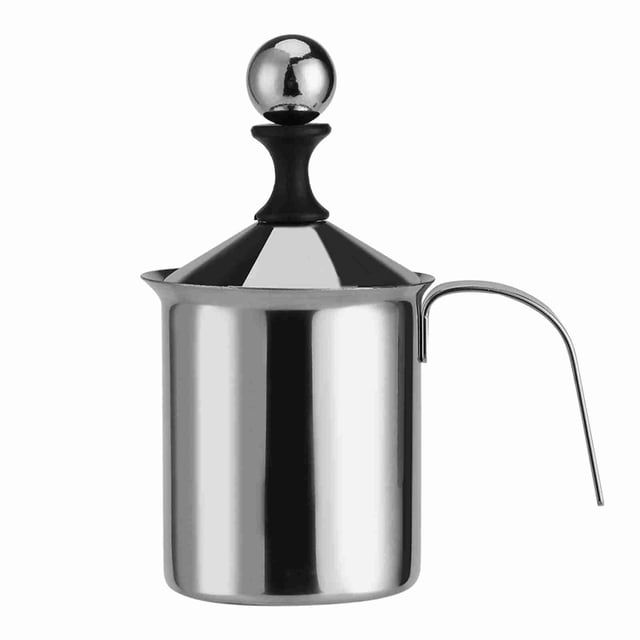 Espumador de leche manual de acero inoxidable de 400 ml/800 ml, espumador de café de doble malla, batidor, crema y batidor