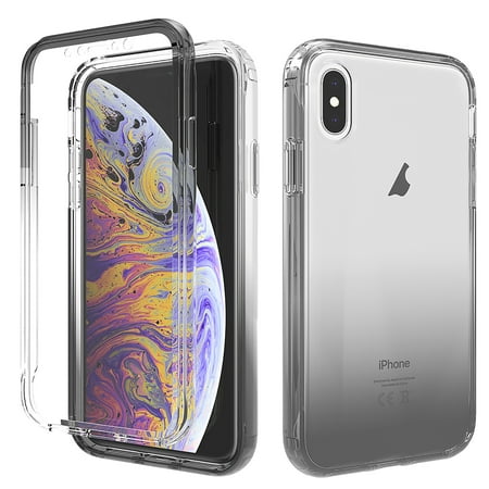 Feishell Gradient Clear Case for iPhone X/XS (6.1 inch),Dual Layer Hybrid 2-In-1 PC + TPU Transparent Anti-Scratch Shockproof Lightweight Slim Phone Case for iPhone X/XS,Black