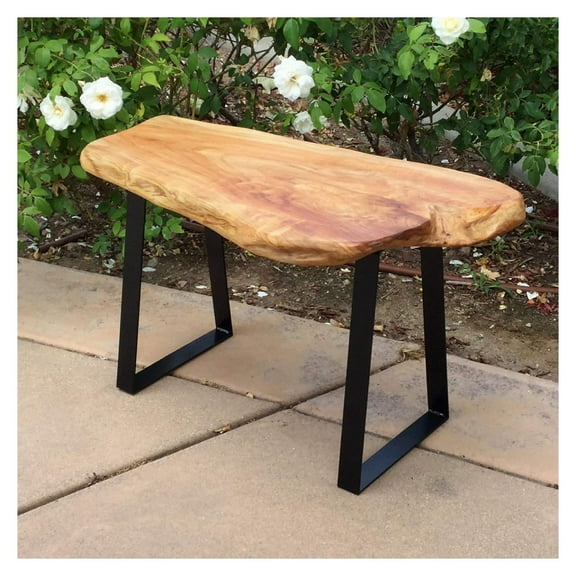 Cedar Roots Stool with Flat Iron Leg Wood Bench Home Decor, 27.5" x 14" x 17.4" H, Wood Side Table Stand Home Décor End Table