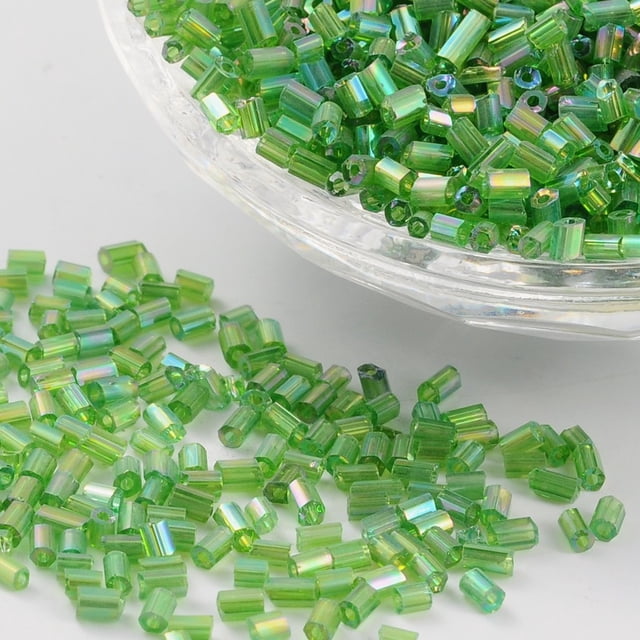 11/0 Two Cut Glass Seed Beads Hexagon Trans.Colours Rainbow Green Size: about 2.2mm in diameter about 4500pcs/50g