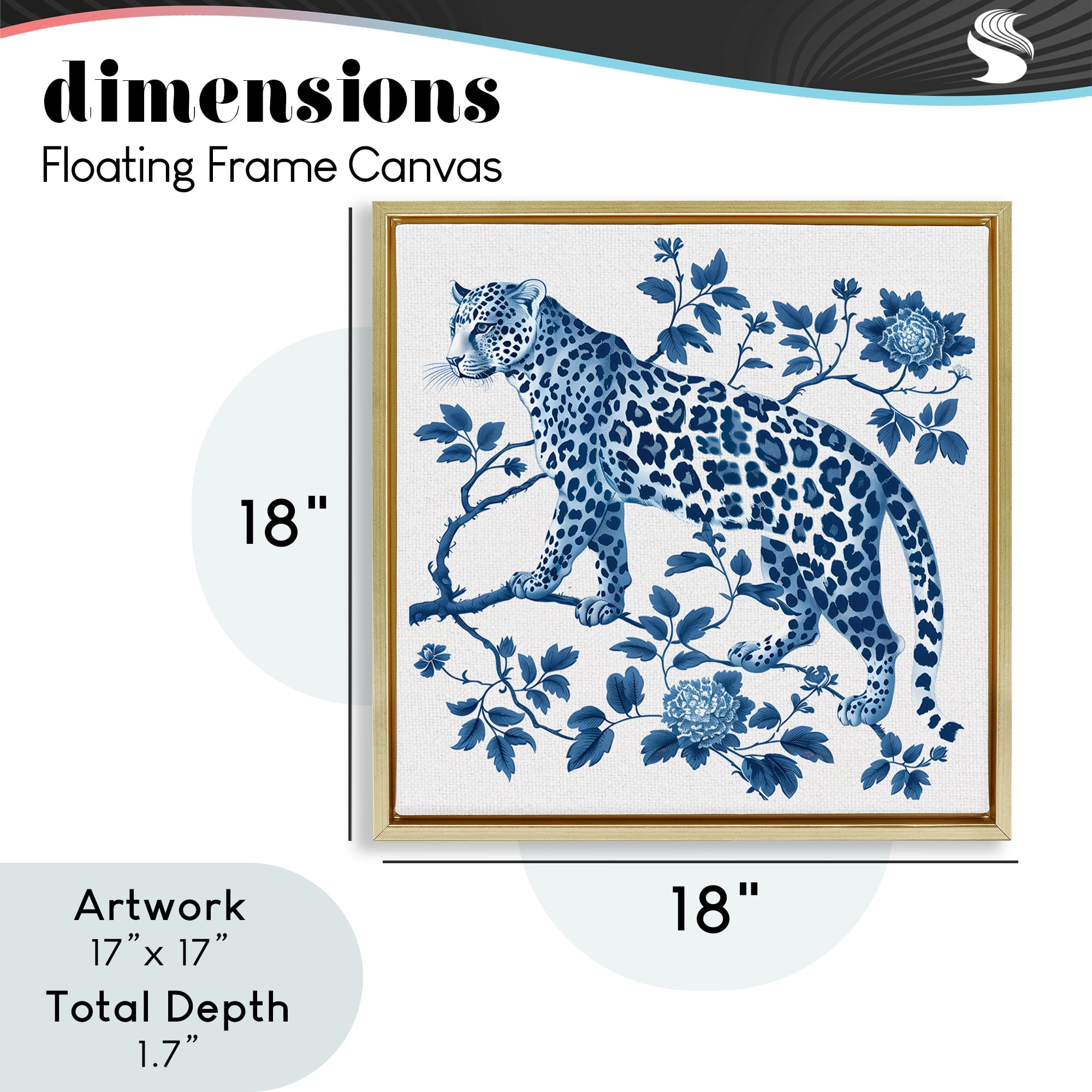 Traditional Ornate Floral Leopard Gold Framed Floater Canvas Wall Art, design by Lettered and Lined