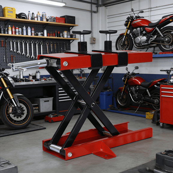 1100 lbs Motorcycle Scissor Lift Jack Heavy Duty Center Stand, Adjustable Height 3.9-20.5" Removable Crank Handle Rubber Deck for Cruisers Dirt Bikes ATV UTV Snowmobile Repair Maintenance