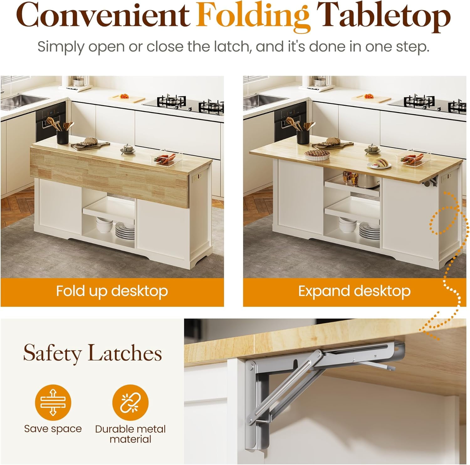 May in Color Oak Kitchen Island with Storage and Drop-Leaf