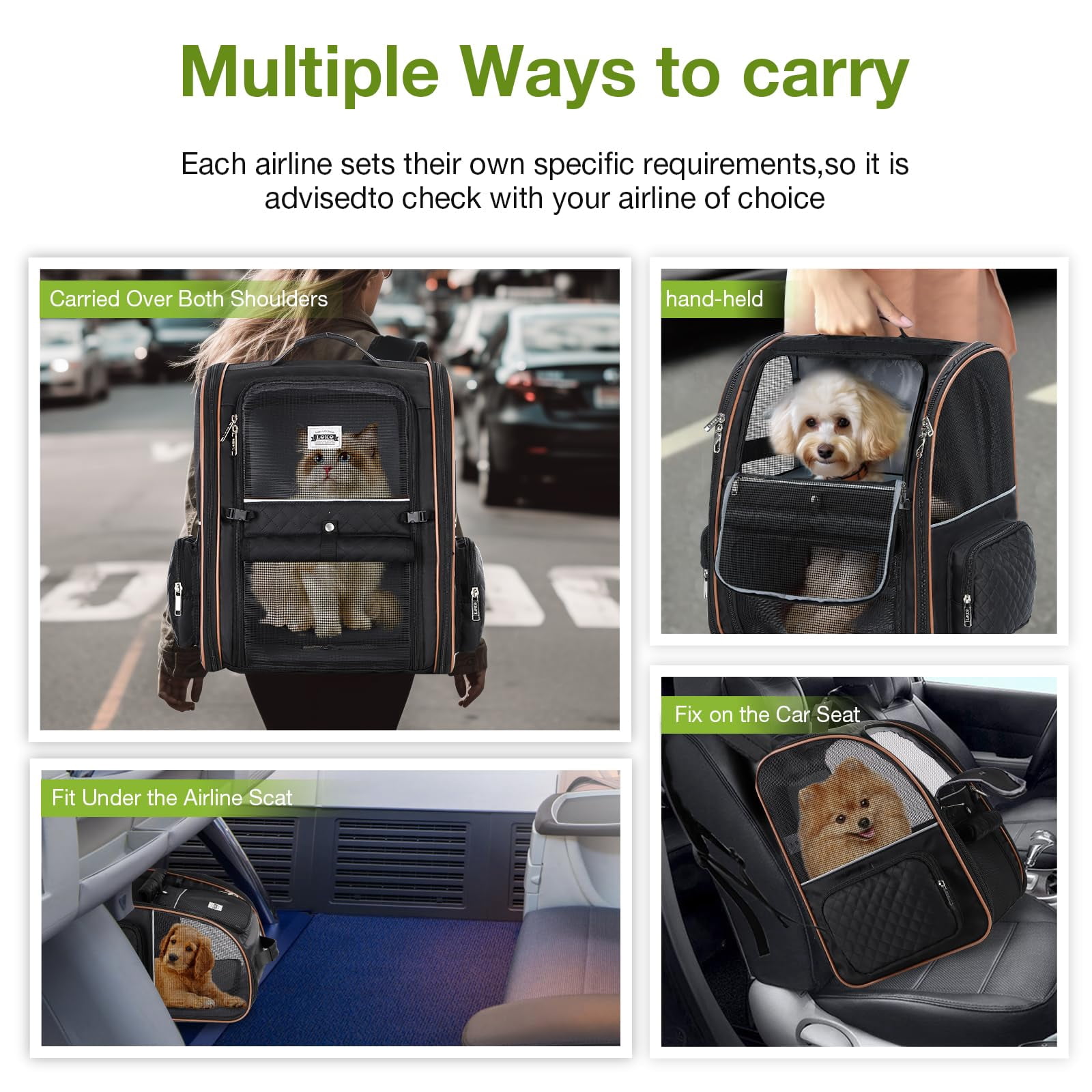 Expandable Cat Backpack Carrier for Small Dogs Medium Cats Foldable Pet Travel Backpack Comfort Lightweight Durable Fits Pets Up to 18 Lbs Ideal for Outdoor Hiking Walking Camping Black