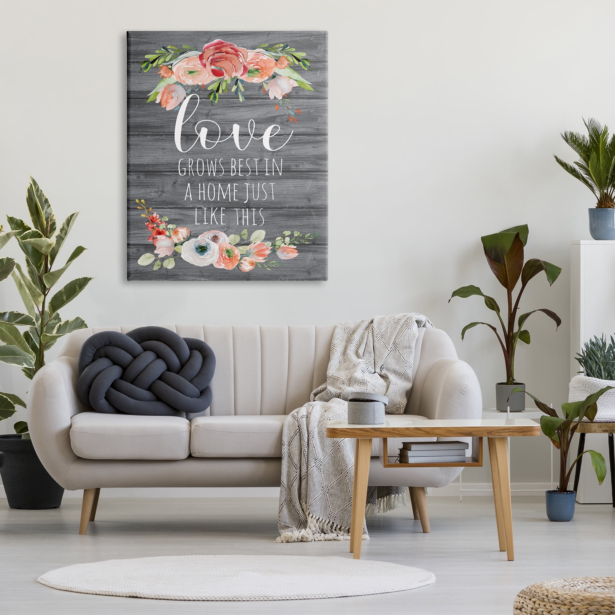 Stupell Industries Love Grows Best Motivational Family Phrase Rustic Flowers, 36 x 48, Design by ND Art